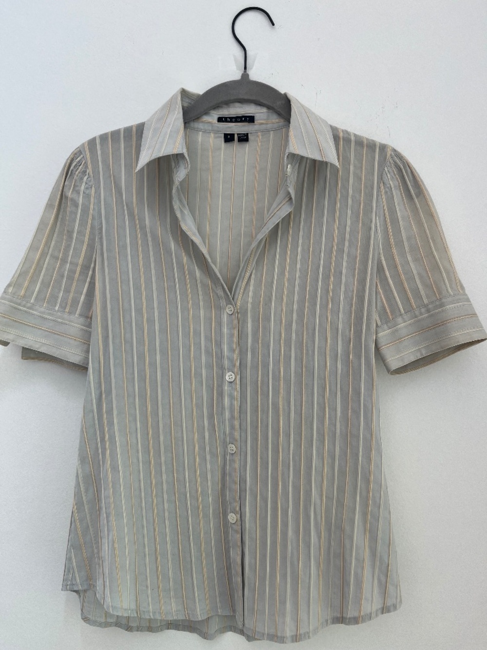 Theory Striped Short-Sleeve Button Up (S)